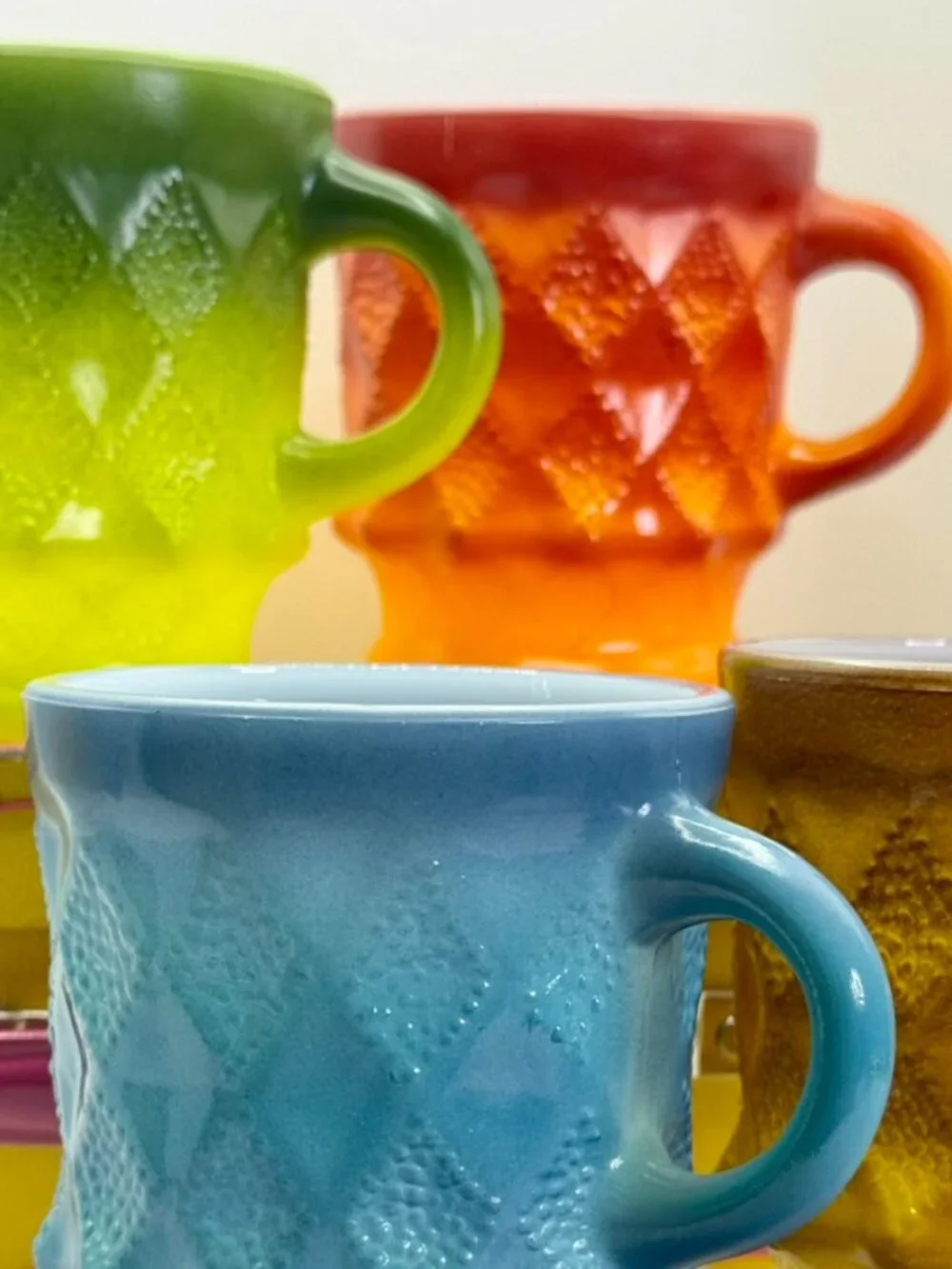 Vintage Fire King Kimberly Diamond Milk Glass Mugs Set of 4 Ombre Anchor Hocking